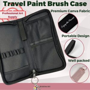 Kristine Art Paint Brush Holder from Black Canva 10.4" X 4.7" X 1.2" Thick with Slots for Paint Brushes and Two Pockets for Art Materials. Well Organized Travel Paint Brush Case for Any Artist