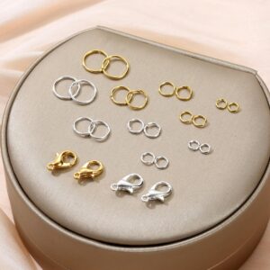 KOPOX 5 Sizes Silver and Gold Open Jump Rings, 500PCS O Rings and Lobster Clasps, Small and Large Jump Rings for Jewelry Making and Keychains