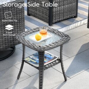 HOOOWOOO Patio Outdoor Conversation Set with Fire Pit Table,6 Piece Modern Outside Furniture with Swivel Rocking Chairs,PE Wicker Out Door Furniture Sofa Set(Dark Grey)