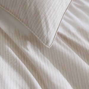 Calvin Klein - Queen Duvet Cover Set, Soft Cotton Percale Bedding, Ikat Pinstripe Home Decor (Neutral Pink, Queen)