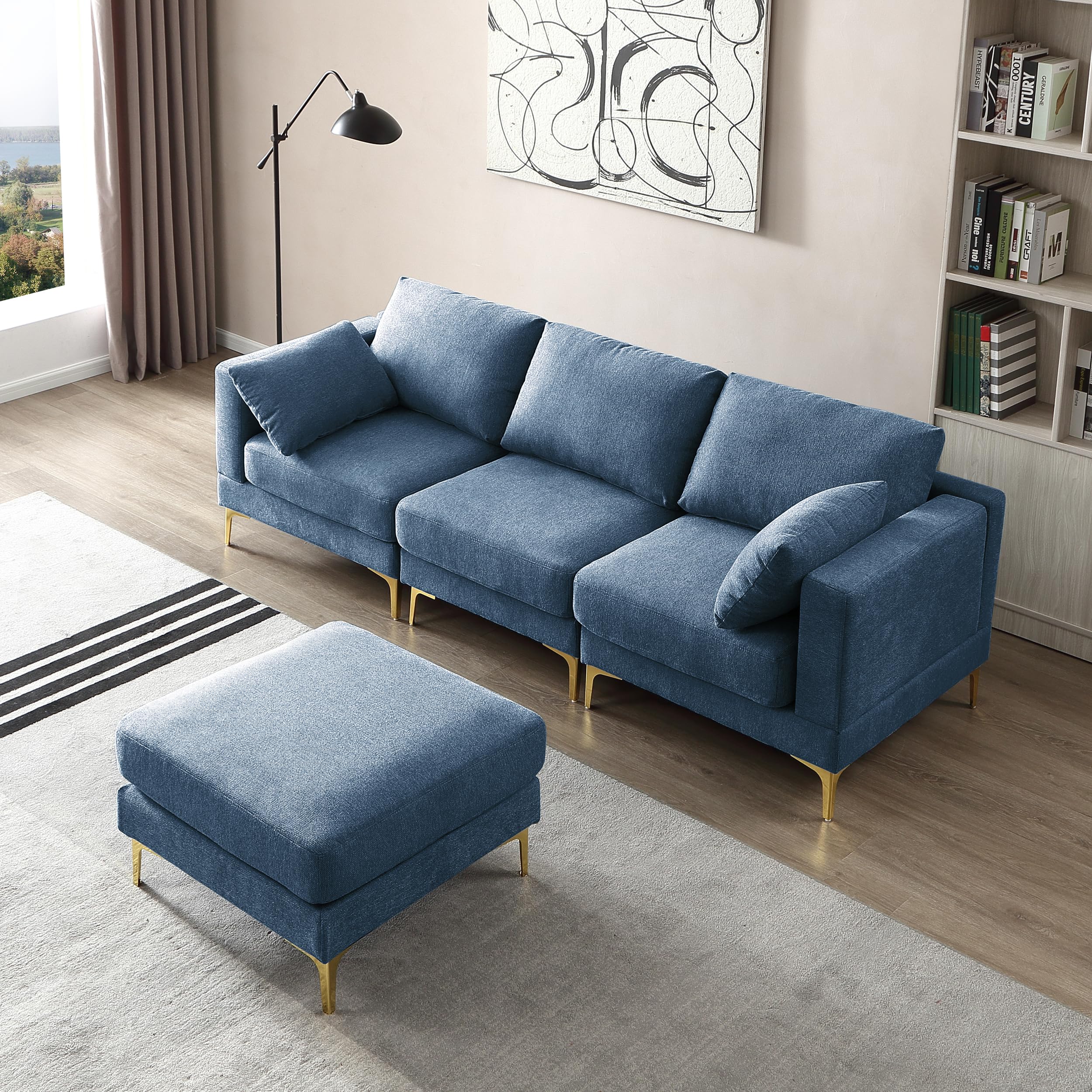 Eafurn Modular Sectional Sofa with Reversible Chaise Lounge and Moveable Ottoman,Free Combination L Shaped Convertible Couch,3 Seat Upholstered Sofa & Couch for Living Room,Office