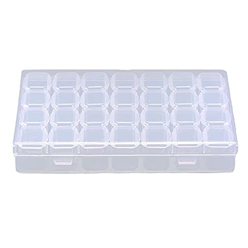 Qtopun Diamond Painting Storage Containers, 28 Grids 4 in Row Bead Container Plastic Organizer Box Craft Case for Fishing Tackles, Beads, Seeds, Nail Diamond