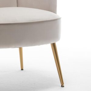 Container Furniture Direct Trendy Velvet Accent Chair with Gold Metal Legs, Upholstered Armchair for Small to Mid-Size Spaces, Modern Living Room, Bedroom, Vanity Desk and Entryway, Medium, Ivory