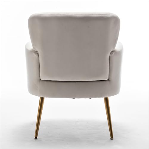 Container Furniture Direct Trendy Velvet Accent Chair with Gold Metal Legs, Upholstered Armchair for Small to Mid-Size Spaces, Modern Living Room, Bedroom, Vanity Desk and Entryway, Medium, Ivory