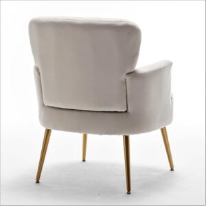 Container Furniture Direct Trendy Velvet Accent Chair with Gold Metal Legs, Upholstered Armchair for Small to Mid-Size Spaces, Modern Living Room, Bedroom, Vanity Desk and Entryway, Medium, Ivory