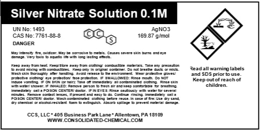 Silver Nitrate Solution, 0.1M, 60mL, High Purity Reagent, CCS