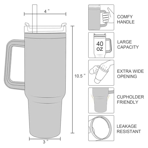 40 Oz Tumbler with Lid and Straw, Water Bottle with Lid and Handle, Stainless Steel Water Bottle with Straw and Handle, Insulated Water Tumbler with Handle and Lid, Everyday Use Water Tumbler (Purple)