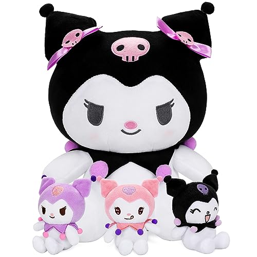 Teluhui 13 Inch Anime Plush, Kawaii Mommy with 3 Baby Lovely Cartoon Doll Soft Japanese Anime Stuffed Animals Plush Cute Pillow Halloween for Boys and Girls