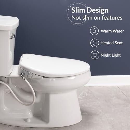 Bio Bidet 7ZBB500E BB500 Low Profile Electric Bidet Toilet Warm Water, Heated Seat and Set of 6 Drying Towelettes, Elongated, White