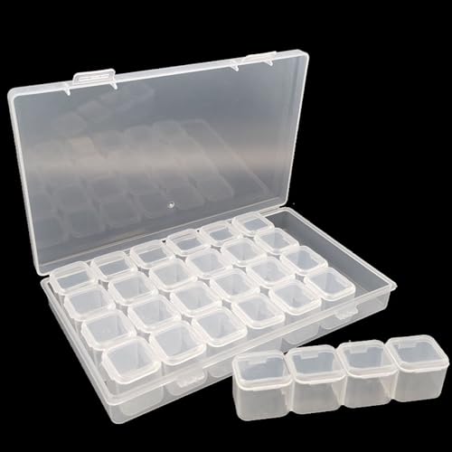 Qtopun Diamond Painting Storage Containers, 28 Grids 4 in Row Bead Container Plastic Organizer Box Craft Case for Fishing Tackles, Beads, Seeds, Nail Diamond