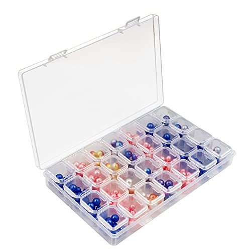 Qtopun Diamond Painting Storage Containers, 28 Grids 4 in Row Bead Container Plastic Organizer Box Craft Case for Fishing Tackles, Beads, Seeds, Nail Diamond