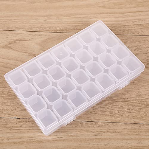 Qtopun Diamond Painting Storage Containers, 28 Grids 4 in Row Bead Container Plastic Organizer Box Craft Case for Fishing Tackles, Beads, Seeds, Nail Diamond