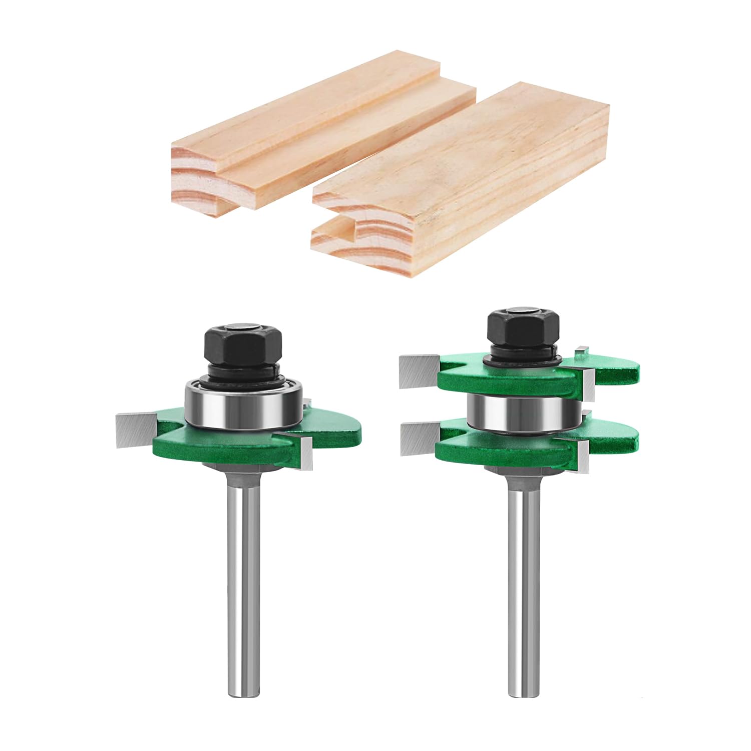 TOTOWOOD Pro Tongue and Groove Router Bit Set of 2 Pieces 1/4 Inch Shank Router Bit Set 3 Teeth Adjustable T Shape Wood Milling Cutter (Tongue and Groove Router Bit 1/4 Shank)