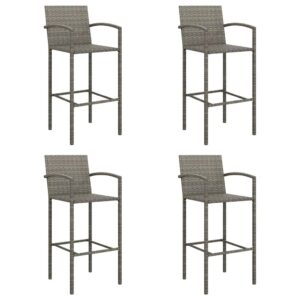 vidaXL 5 Piece Patio Bar Set - Poly Rattan Outdoor Furniture - Gray - Weather-Resistant - Tempered Glass Tabletop - Easy Assembly