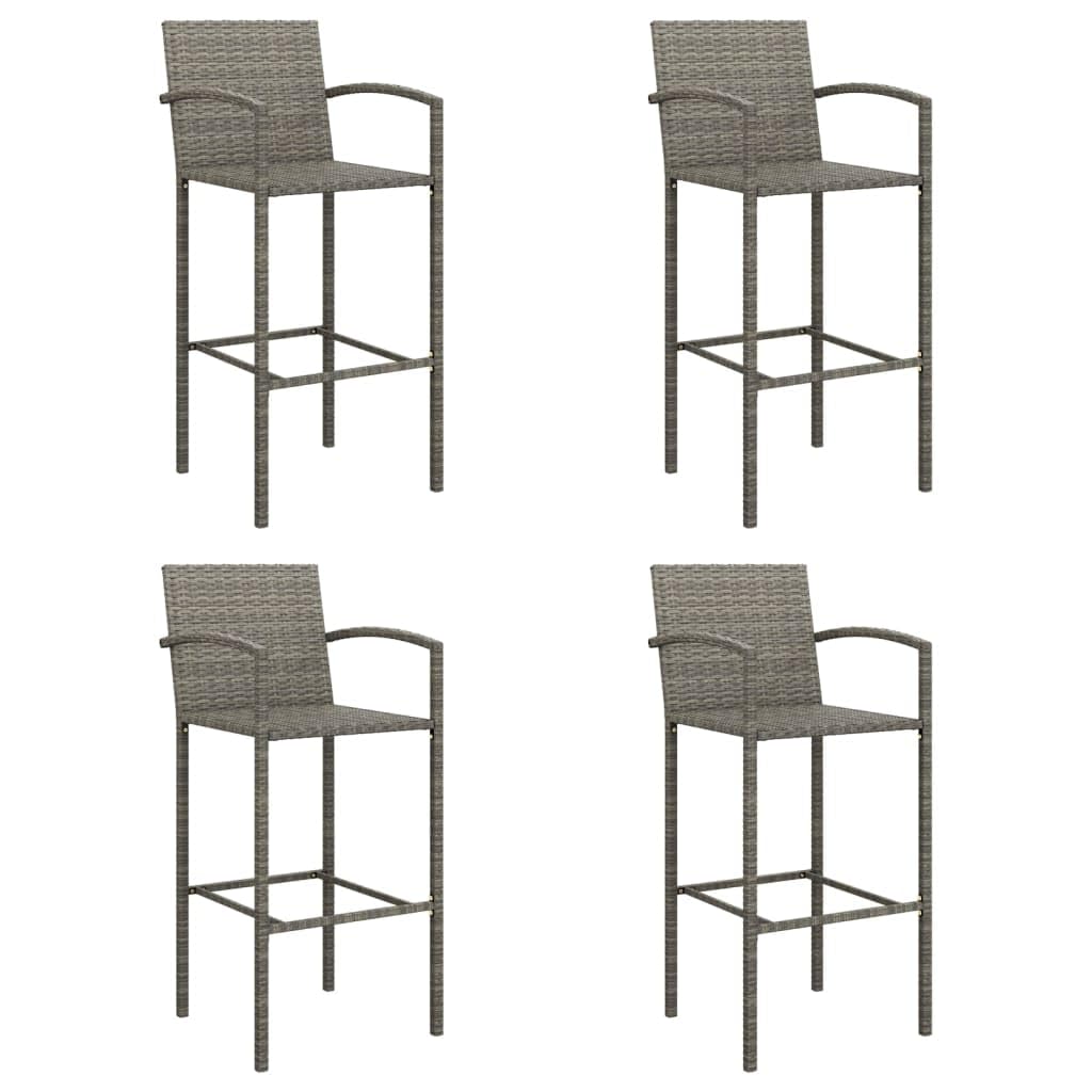 vidaXL 5 Piece Patio Bar Set - Poly Rattan Outdoor Furniture - Gray - Weather-Resistant - Tempered Glass Tabletop - Easy Assembly