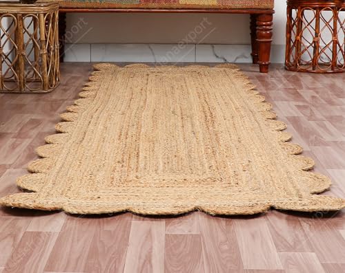 2x3, 2x4, 2x5, 2x6 Ft, Jute Rug - Natural Scalloped Rug, Bohemian Scalloped Rug, Scalloped Jute Rug, Natural Jute Rug, Jute Scallop Rug, Area Rug (2x5 Ft, Area Rug)