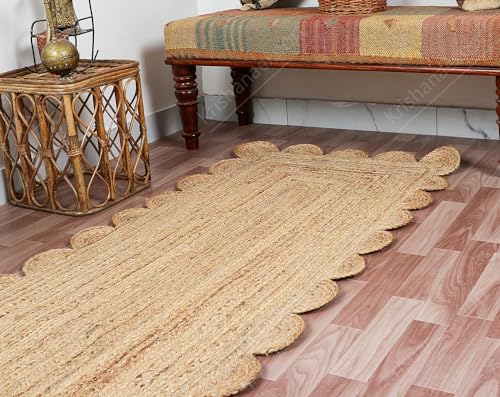 2x3, 2x4, 2x5, 2x6 Ft, Jute Rug - Natural Scalloped Rug, Bohemian Scalloped Rug, Scalloped Jute Rug, Natural Jute Rug, Jute Scallop Rug, Area Rug (2x5 Ft, Area Rug)