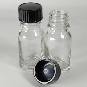 PIPIBA 48Pack 1/3oz(10ml) Boston Glass Bottle. Essential Oil Bottle With Lid. For Perfume, Aromatherapy, Lab Refillable Sample Vials (Clear)