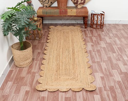 2x3, 2x4, 2x5, 2x6 Ft, Jute Rug - Natural Scalloped Rug, Bohemian Scalloped Rug, Scalloped Jute Rug, Natural Jute Rug, Jute Scallop Rug, Area Rug (2x5 Ft, Area Rug)