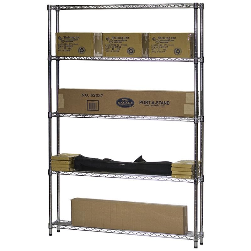 Shelving Inc. 10" d x 48" w x 64" h Chrome Wire Shelving with 5 Tier Shelves, Weight Capacity 800lbs Per Shelf