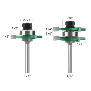 TOTOWOOD Pro Tongue and Groove Router Bit Set of 2 Pieces 1/4 Inch Shank Router Bit Set 3 Teeth Adjustable T Shape Wood Milling Cutter (Tongue and Groove Router Bit 1/4 Shank)