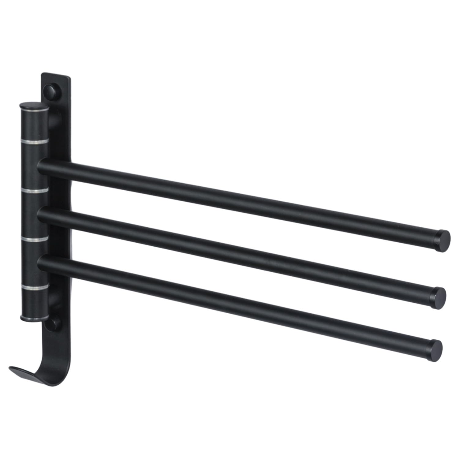 MyGift 3 Tier Premium Wall Mounted Swivel Towel Bars and Hanger Hook in Matte Black Stainless Steel Finish, Ultra Modern Hotel Series Bathroom Rack for Hanging Bath Towels