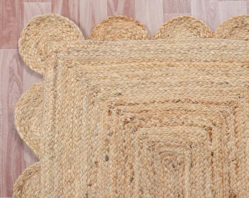 2x3, 2x4, 2x5, 2x6 Ft, Jute Rug - Natural Scalloped Rug, Bohemian Scalloped Rug, Scalloped Jute Rug, Natural Jute Rug, Jute Scallop Rug, Area Rug (2x5 Ft, Area Rug)