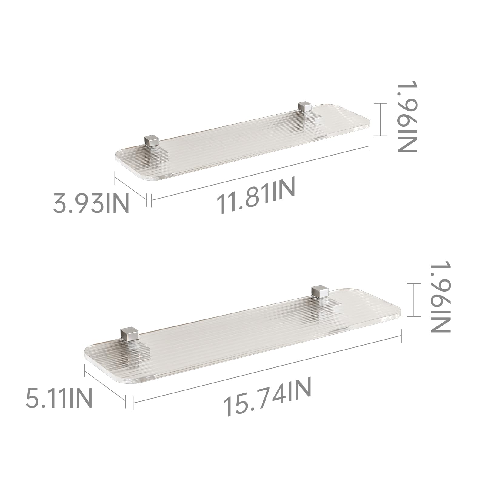 MEISHIDA Clear Acrylic Shelf, Set of 2 Invisible Wall Shelves Wall Mounted Display Shelf, Floating Shelves for Bathroom, Bedroom, Living Room, Kitchen, Office (Wave 13.8 Inch Set of 2)