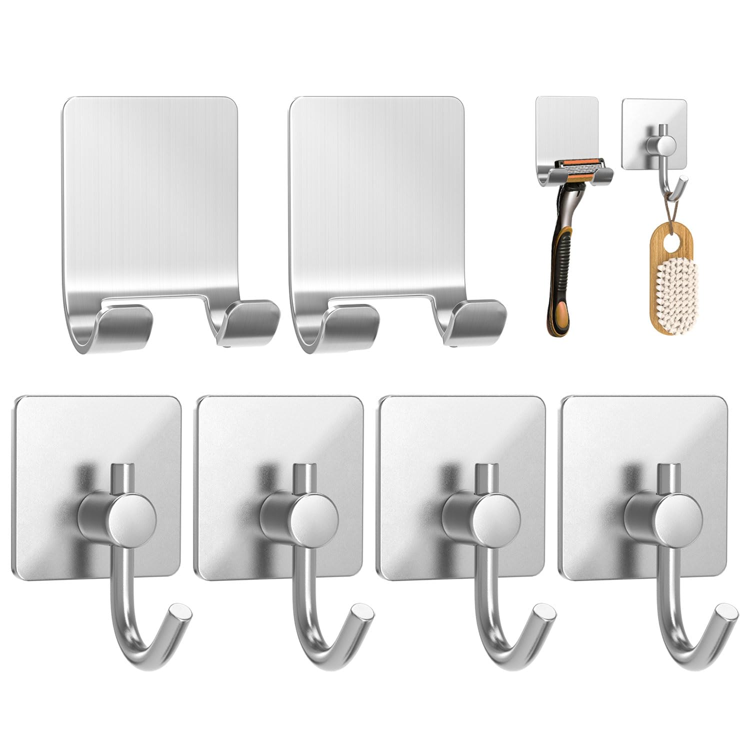 self adhesive hooks for hanging - Razor hooks adhesive,towel hooks bathroom,shower hooks,hat hooks,Sticky Hooks Extra Strong,Heavy Duty Stick On Hooks,Wall Hanging Hooks for Coat Robe,Silver 6 pack