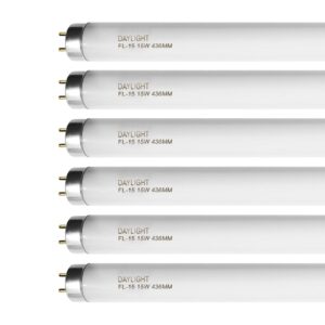 f15t8/dl 18 inches t8 15 watt fluorescent tube compatible for sylvania ge eiko f15/t8/d daylight 6500k g13 bi-pin base 6 count