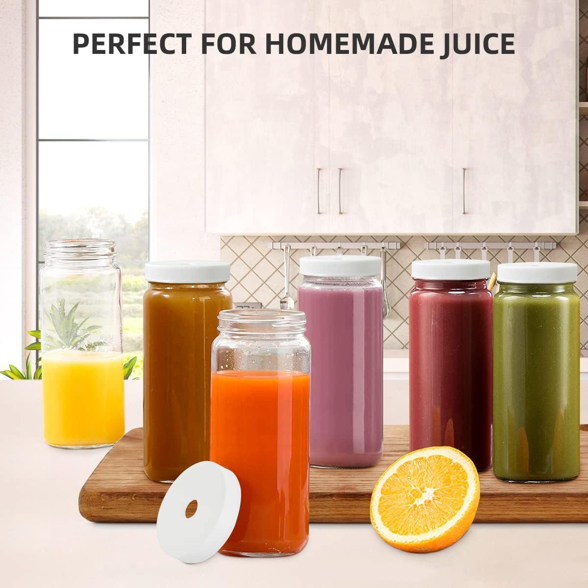 OAMCEG 8 Pack 16OZ Glass Juice Bottles with Straw Lids - Smoothie Cups with Lids and Straws, Reusable Juice Bottles for Juicing, Glass Drinking Mason Jars Travel Bottles Cup (Perforated Cover)