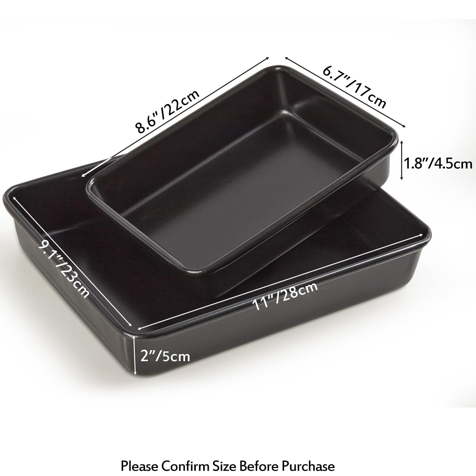 Kazozobi Heavy Roasting Pan Set of 2, Nonstick Rectangular Deep Baking Pans, 0.8mm Lasagna Oven Pan, 11"+8.6"