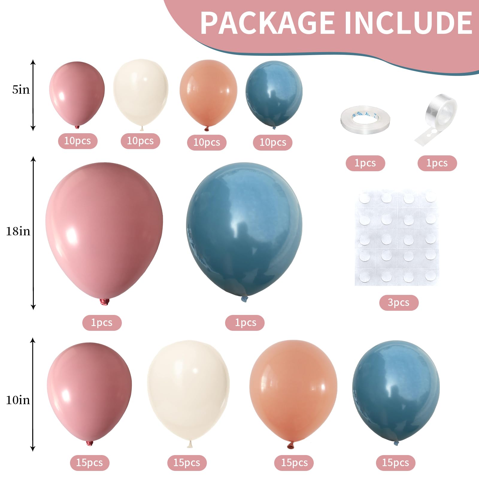 Dusty Pink Blue Balloon Arch Kit, Slate Blue Pink Sand White Balloon Garland Kit, Blush Nude Cream Balloons for Baby Shower Birthday Christening Baptism Boho Bridal Shower Anniversary Party Decoration