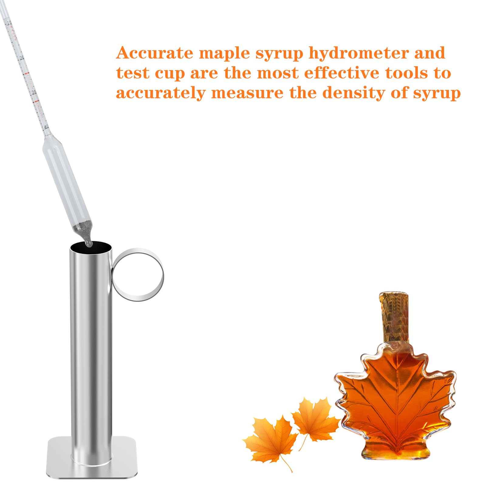 Maple Syrup Hydrometer Test Cup kit, Measures Sugar Content in The Syrup, Stainless Steel Maple Syrup Equipment, Design for Maple Syrup Supplies, Easy to Read and Accurate, with Cleaning Brush