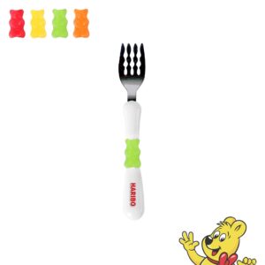 haribo goldbear fork - kids & toddlers plastic flatware with haribo goldbear figure handle, kids eating utensils for 4 years + child, bpa free silverware for kids (green)