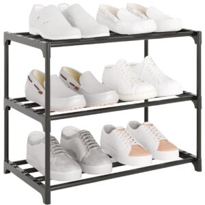 yegazte small metal shoe rack,stackable shoe shelf storage organizer for entryway, hallway and closet(3-tier,black)