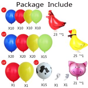 138Pcs Cow Balloon Arch Garland Kit Farm Animals Party Decorations Red Yellow Blue Green Animal Print Balloons for Farmhouse Barn Birthday Country Western Cowboy Baby Shower Party Supplies