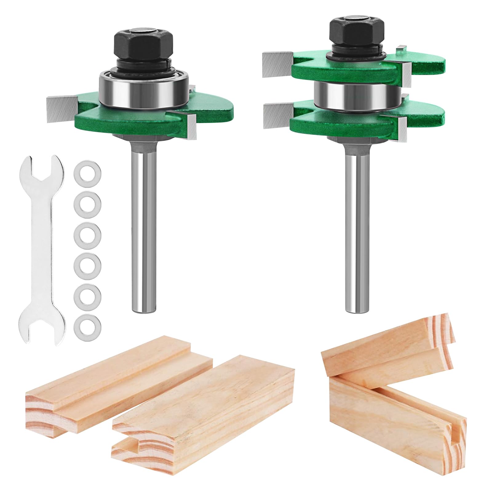 TOTOWOOD Pro Tongue and Groove Router Bit Set of 2 Pieces 1/4 Inch Shank Router Bit Set 3 Teeth Adjustable T Shape Wood Milling Cutter (Tongue and Groove Router Bit 1/4 Shank)