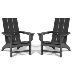 poly lumber adirondack chairs set of 2, all-weather resistant outdoor patio chairs, look like wood, pre-assembled outdoor fire pit chair for pool, deck, backyard, garden, black