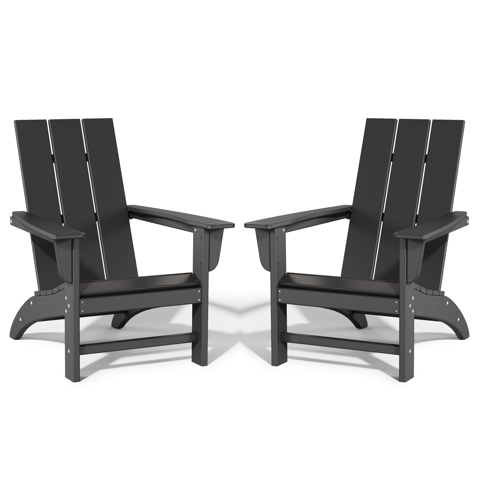 Poly Lumber Adirondack Chairs Set of 2, All-Weather Resistant Outdoor Patio Chairs, Look Like Wood, Pre-Assembled Outdoor Fire Pit Chair for Pool, Deck, Backyard, Garden, Black