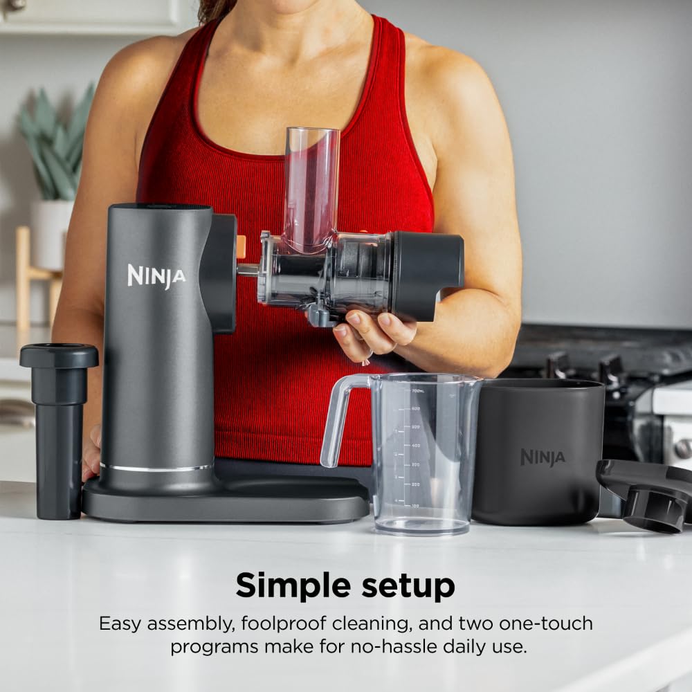 Ninja JC151 NeverClog BPA-Free Cold Press Juicer with Total Pulp Control and 2 One-Touch Programs (Machine Gray, Renewed)