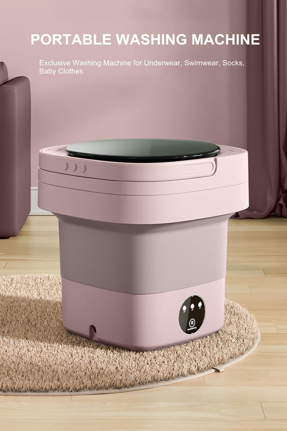 FUIART Portable Washing Machine, Mini Washer 9L High Capacity with 3 Modes Deep Cleaning for Underwear, Baby Clothes, or Small Items, Foldable Washing Machine for Apartments, Camping, Travel (Pink)