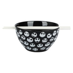 bioworld nightmare before christmas jack skellington on-the-go ceramic ramen bowl with chopsticks