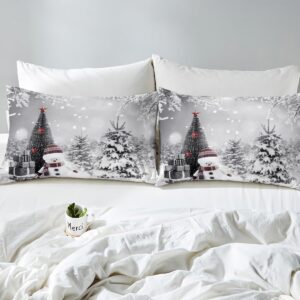 Erosebridal Snowman Bedding Set 3 Piece Happy New Year Xmas Duvet Cover Winter Themed Comforter Cover Merry Christmas Themed Bedspread Cover for Girls Boys Kids Christmas Eve Bedding Queen Size