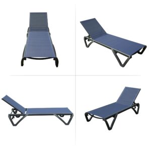 Domi Pool Lounge Chairs Set of 2, Aluminum Patio Chaise Lounge with Wheels, 5 Position Adjustable, All Weather Outdoor Lounge Chairs for Beach, Yard, Balcony, Poolside, Navy Blue