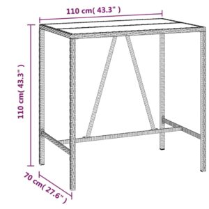 vidaXL 5 Piece Patio Bar Set - Poly Rattan Outdoor Furniture - Gray - Weather-Resistant - Tempered Glass Tabletop - Easy Assembly