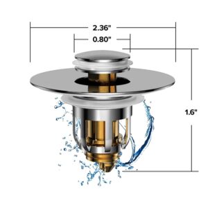 Mer-Maid Drain Magic AS-SEEN-ON-TV Replace Broken or Missing Bathroom Drain Stoppers in Seconds, No Tools, Push To Fill, Hair Catcher Prevents Clogs, Watertight Silicone Seal,Chrome Plated Solid Brass