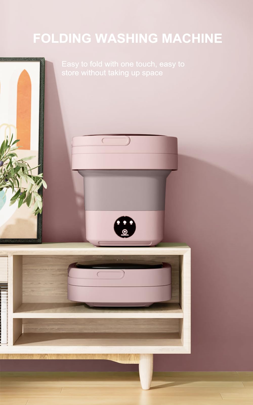 FUIART Portable Washing Machine, Mini Washer 9L High Capacity with 3 Modes Deep Cleaning for Underwear, Baby Clothes, or Small Items, Foldable Washing Machine for Apartments, Camping, Travel (Pink)