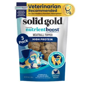 solid gold food toppers for picky dogs - real chicken meatball topper - 3 pack healthy dog treats - high protein soft dog treats to serve w/dry dog food or wet dog food or as dog snacks