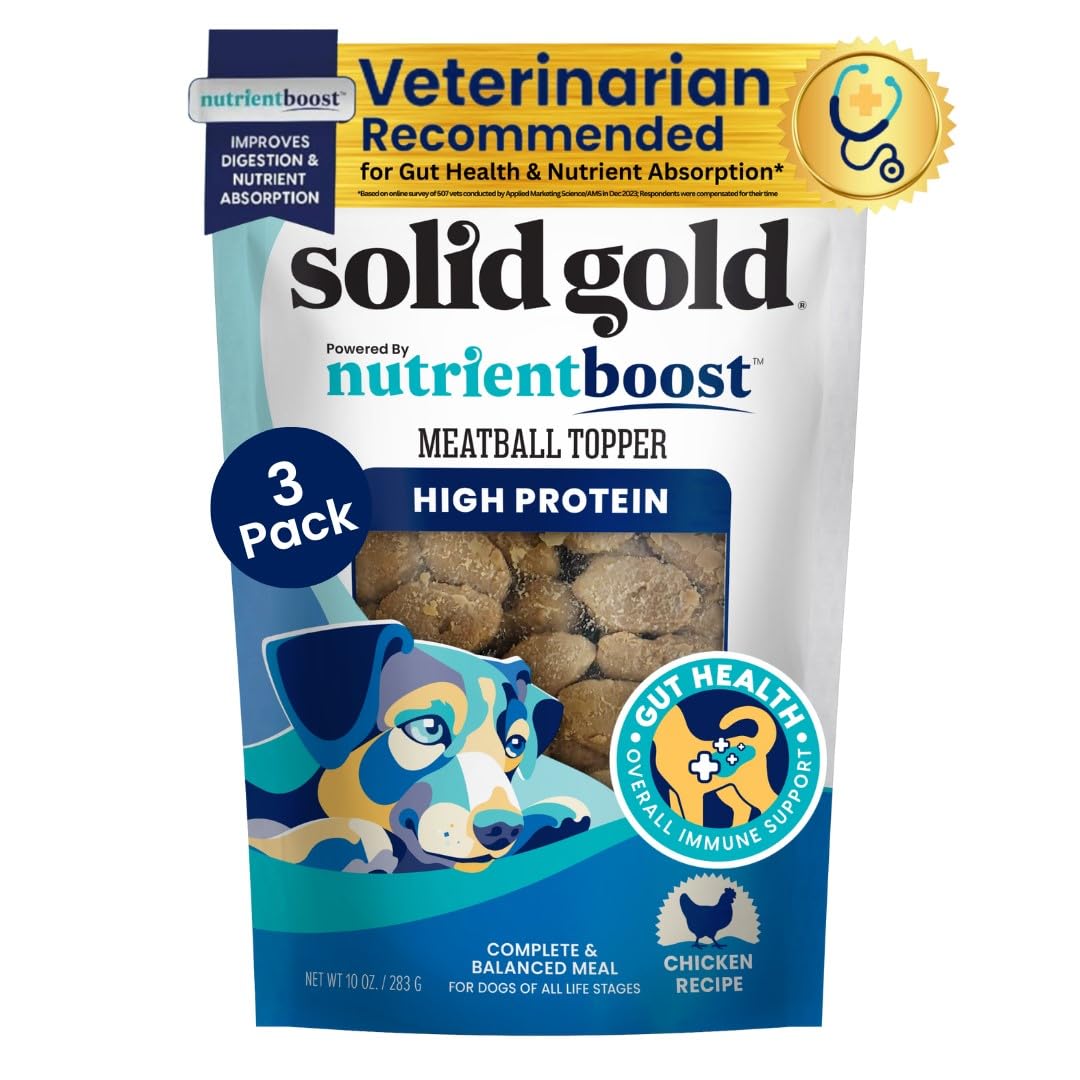 Solid Gold Food Toppers for Picky Dogs - Real Chicken Meatball Topper - 3 Pack Healthy Dog Treats - High Protein Soft Dog Treats to Serve w/Dry Dog Food or Wet Dog Food or as Dog Snacks